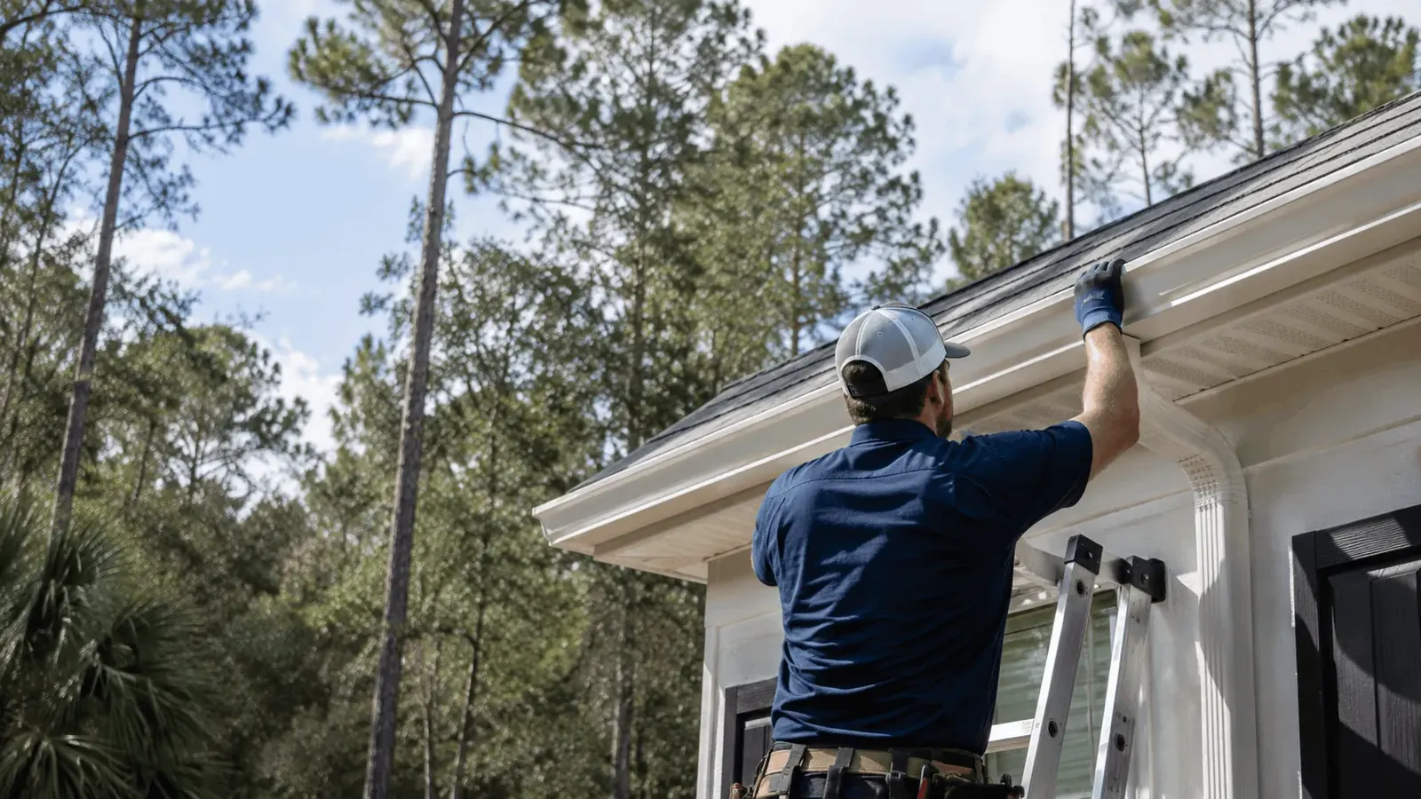Heavy-gauge aluminum seamless gutter and downspout on a finished roofline