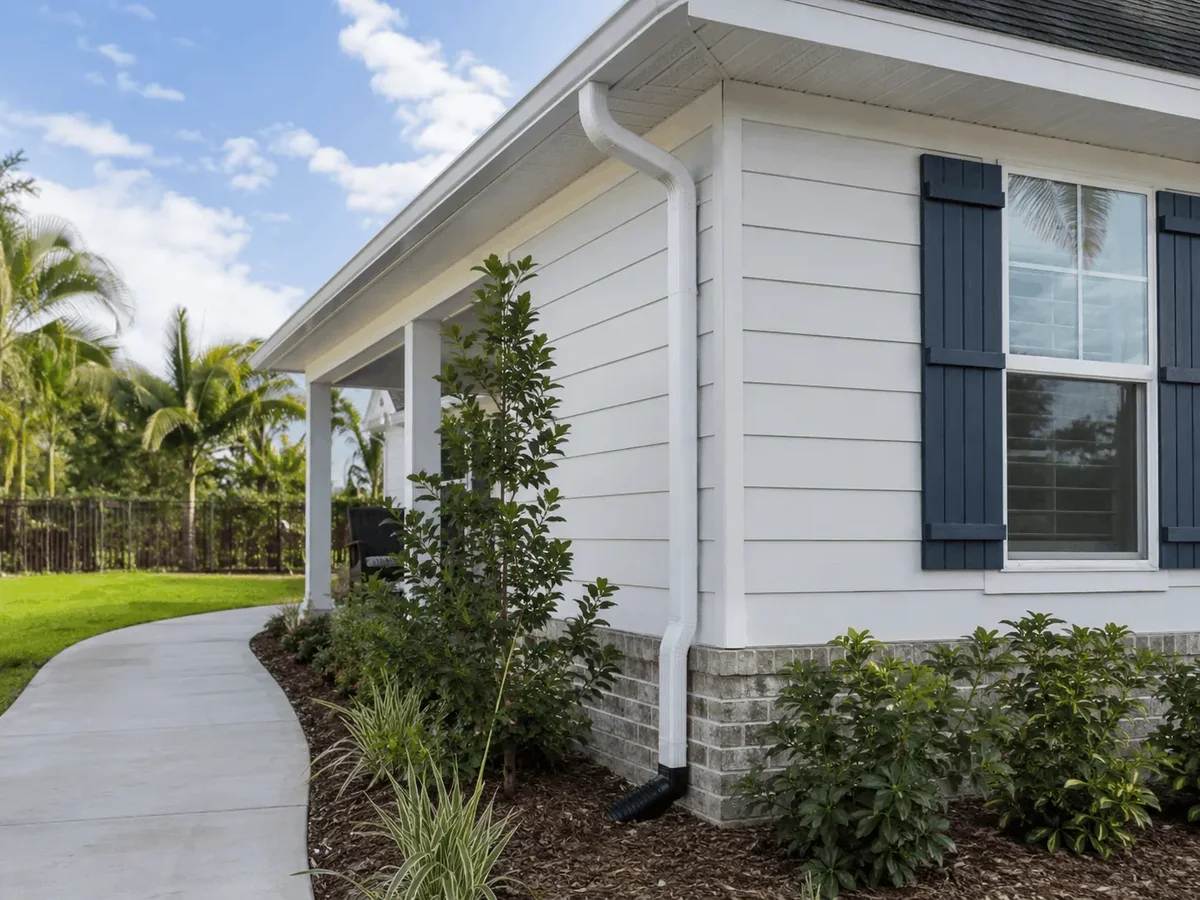 Gutter and downspout system carrying roof runoff away from a Panhandle property